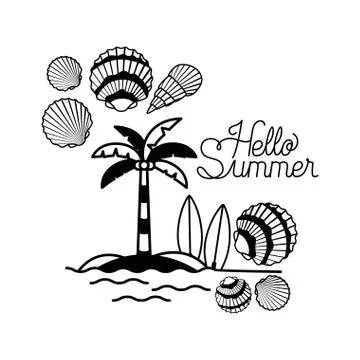 Hello summer label with white background Illustrazione stock