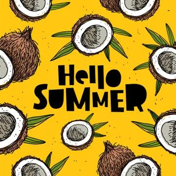 Hello summer. Lettering. Coconut 스톡 일러스트