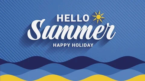 Hello summer lettering text on blue wavy background animation Video stock 270222786