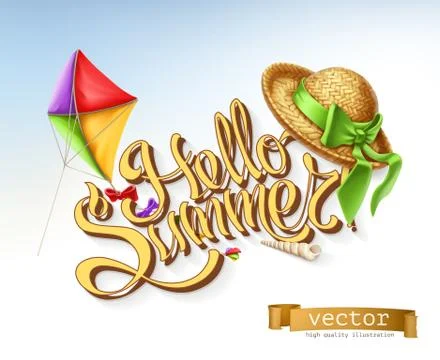 Hello summer lettering, vector illustration Stock Illustration