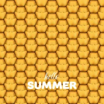 Hello Summer letters in Pineapple texture seamless pattern background vecto.. Stock Illustration