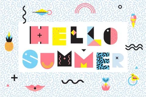 Hello Summer Memphis Style Design Illustration