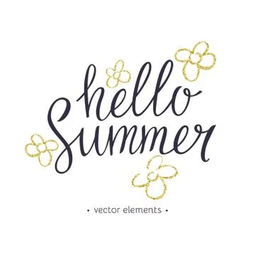 Hello Summer, modern hand drawn lettering. Stock Illustration