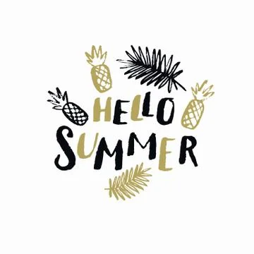 Hello summer. Modern hand drawn lettering phrase. Stock Illustration