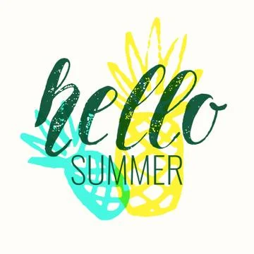 Hello summer. Modern hand drawn lettering phrase. Stock Illustration