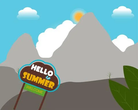 Hello summer mountain blue sky sun abstract background Stock Illustration