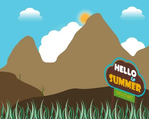Hello summer mountain blue sky sun background Stock Illustration