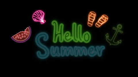 HELLO SUMMER NEON ELEMENTS Stock Footage 262068206