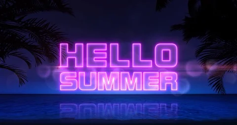 Hello summer neon title rising from warm tropical sea Stock Footage 110784558