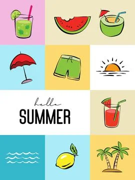 Hello summer with object element decoration background. Stock Illustration
