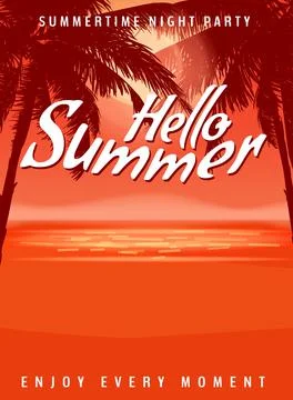 Hello Summer party poster design template, flyer. Summertime beach background Stock Illustration