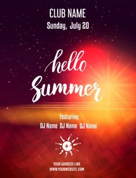 Hello summer party poster template. Abstract design. Vector illustration. Stock Illustration