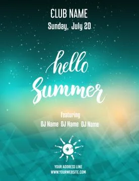Hello summer party poster template. Abstract design. Vector illustration. Stock Illustration