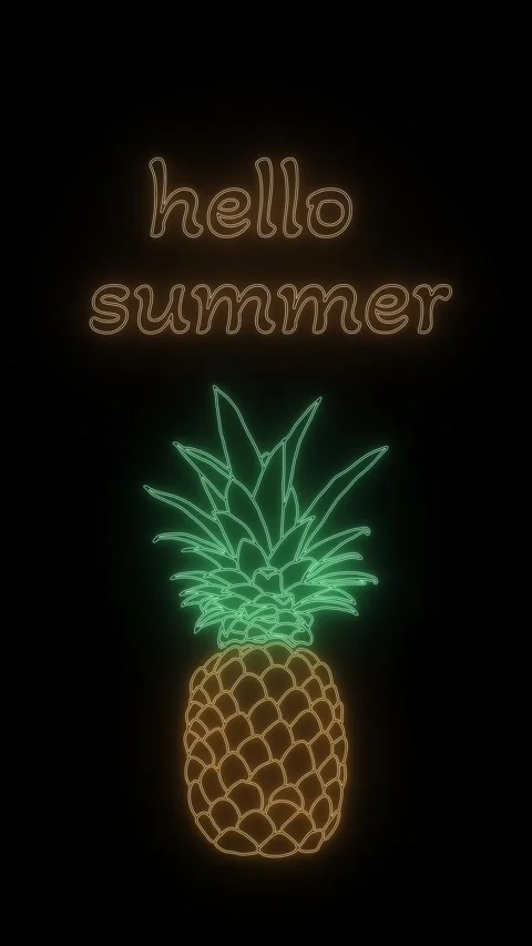 Hello summer pineapple neon 4k video animation 動画素材 303665217