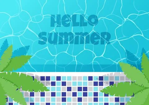 Hello summer postcard. Vector illustration of a swimming pool top view. イラスト素材