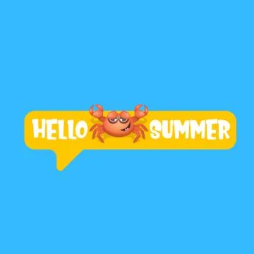 Hello summer poster design template with funky red crab character isolated on イラスト素材