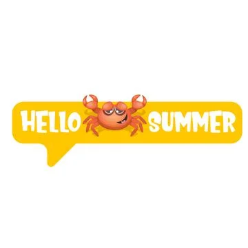 Hello summer poster design template with funky red crab character isolated on Stockillustratie