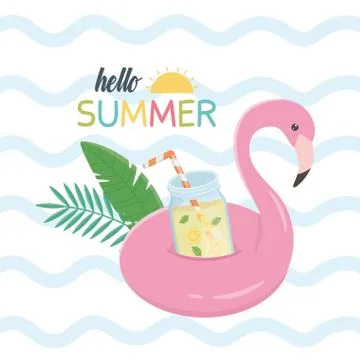 Hello summer poster with flemish float icons Stock Illustration