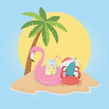 Hello summer poster with flemish float icons Stock Illustration
