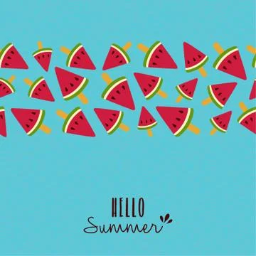 Hello summer quote watermelon pattern card design 스톡 일러스트