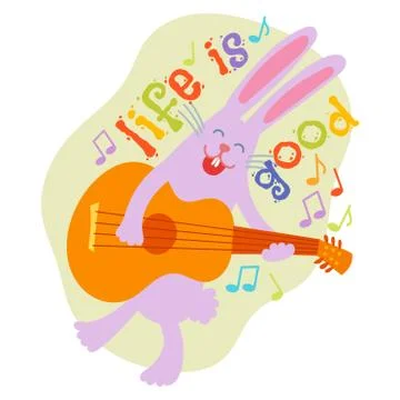 Hello Summer rabbit typographic logo sign on withe background. Sea plants, sun Stock Illustration
