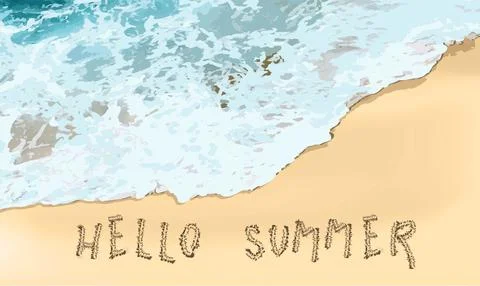 Hello summer. Realistic ocean waves and beach. Horizontal banner for advertis イラスト素材
