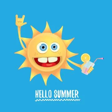 Hello summer rock n roll vector label or logo. summer cocktail party poster 스톡 일러스트