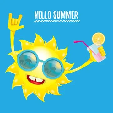 Hello summer rock n roll vector label or logo. summer cocktail party poster 스톡 일러스트