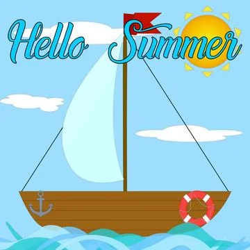 Hello Summer Sailboat Vector Illustration Stock Illustration