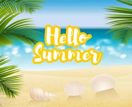 Hello summer. Sandy beach cost Stock Illustration