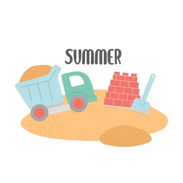 Hello summer set of elements on sand, vector Stock Illustration