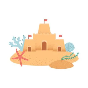 Hello summer set of elements on sand, vector 스톡 일러스트