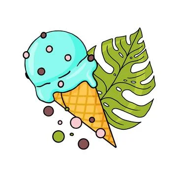 Hello summer set elements with summer desserts with fruits, flowers and leaves. 스톡 일러스트