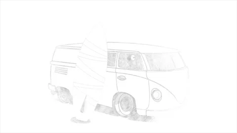Hello summer sketch concept with a Hippy Bus Stock Footage 130248656