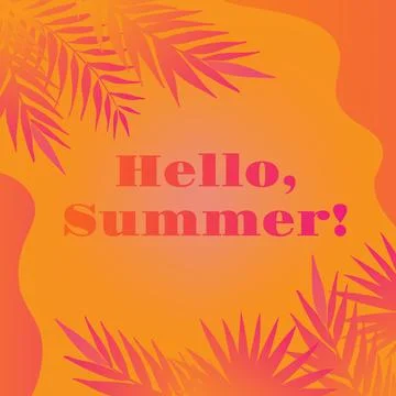 Hello Summer square background with palm leaves for Summertime graphic design Stock Illustration