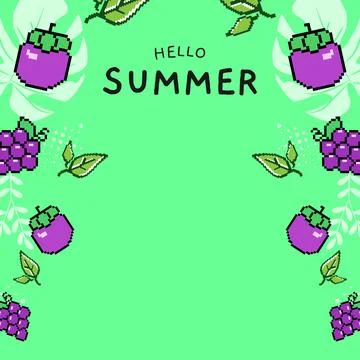 Hello summer square banner with tropical elements illustration イラスト素材