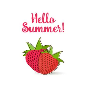 Hello Summer strawberry Stock Illustration