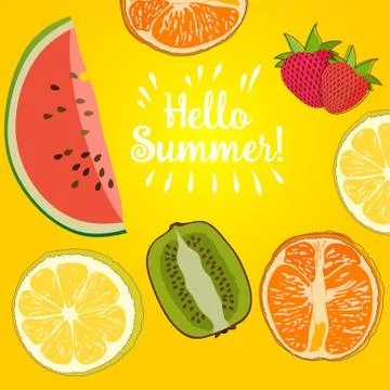 Hello Summer strawberry Stock Illustration
