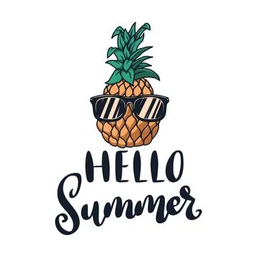Hello Summer. Summer design pineapple with sunglasses. Vector illustration 스톡 일러스트