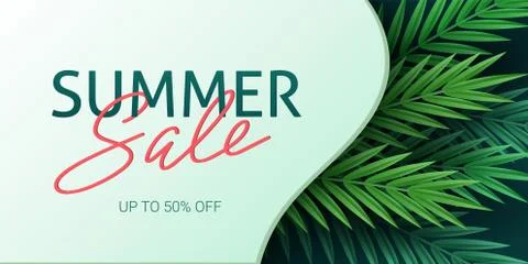 Hello summer, summertime. The text poster against the background of tropical Stock Illustration