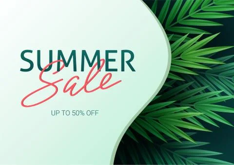 Hello summer, summertime. The text poster against the background of tropical Stock Illustration