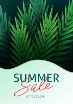 Hello summer, summertime. The text poster against the background of tropical Stock Illustration