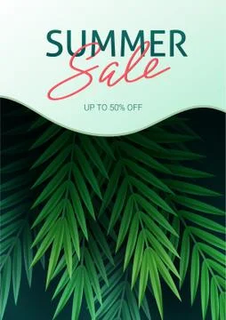 Hello summer, summertime. The text poster against the background of tropical Stock Illustration