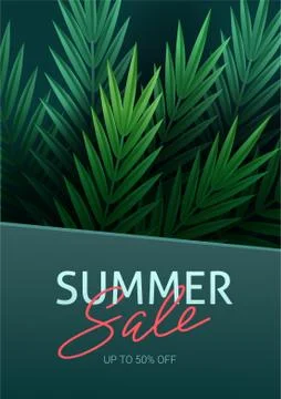 Hello summer, summertime. The text poster against the background of tropical Stock Illustration