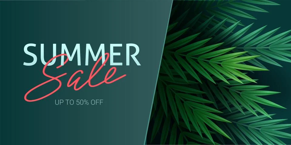 Hello summer, summertime. The text poster against the background of tropical Stock Illustration