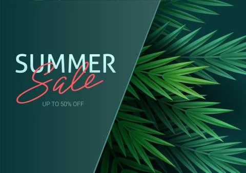 Hello summer, summertime. The text poster against the background of tropical Stock Illustration