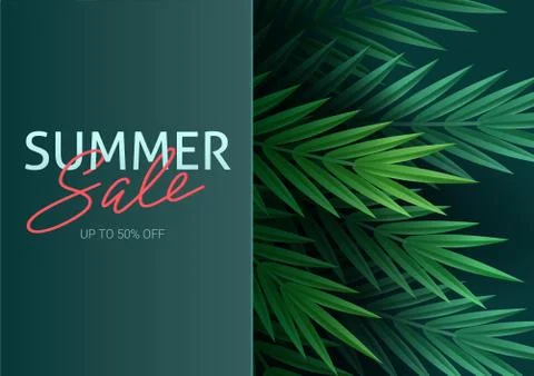 Hello summer, summertime. The text poster against the background of tropical Stock Illustration