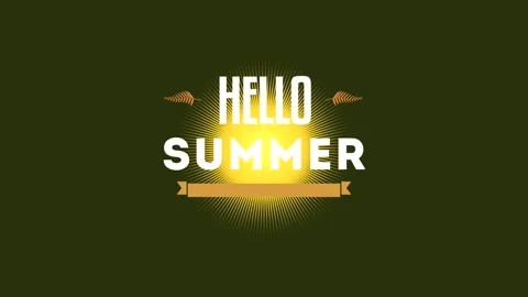 Hello Summer with sun rays on retro pattern Stockbeeldmateriaal 195800693