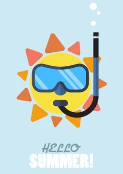 Hello summer with the sun wearing a diving mask and snokel Stock Illustration