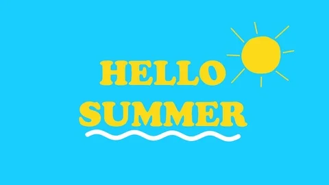 Hello Summer text and sun animated on blue gradient background.  4k Stock Footage 111701321